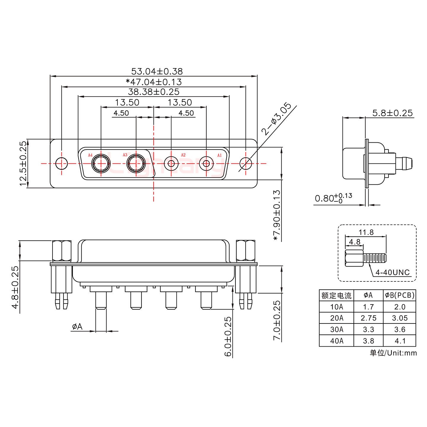 4V4母PCB直插板/鉚支架7.0/大電流10A