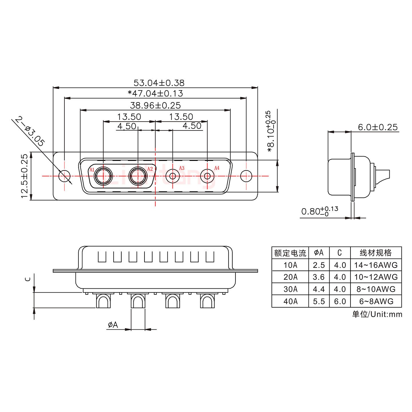 4V4母短體焊線20A+25P金屬外殼592斜出線4~12mm