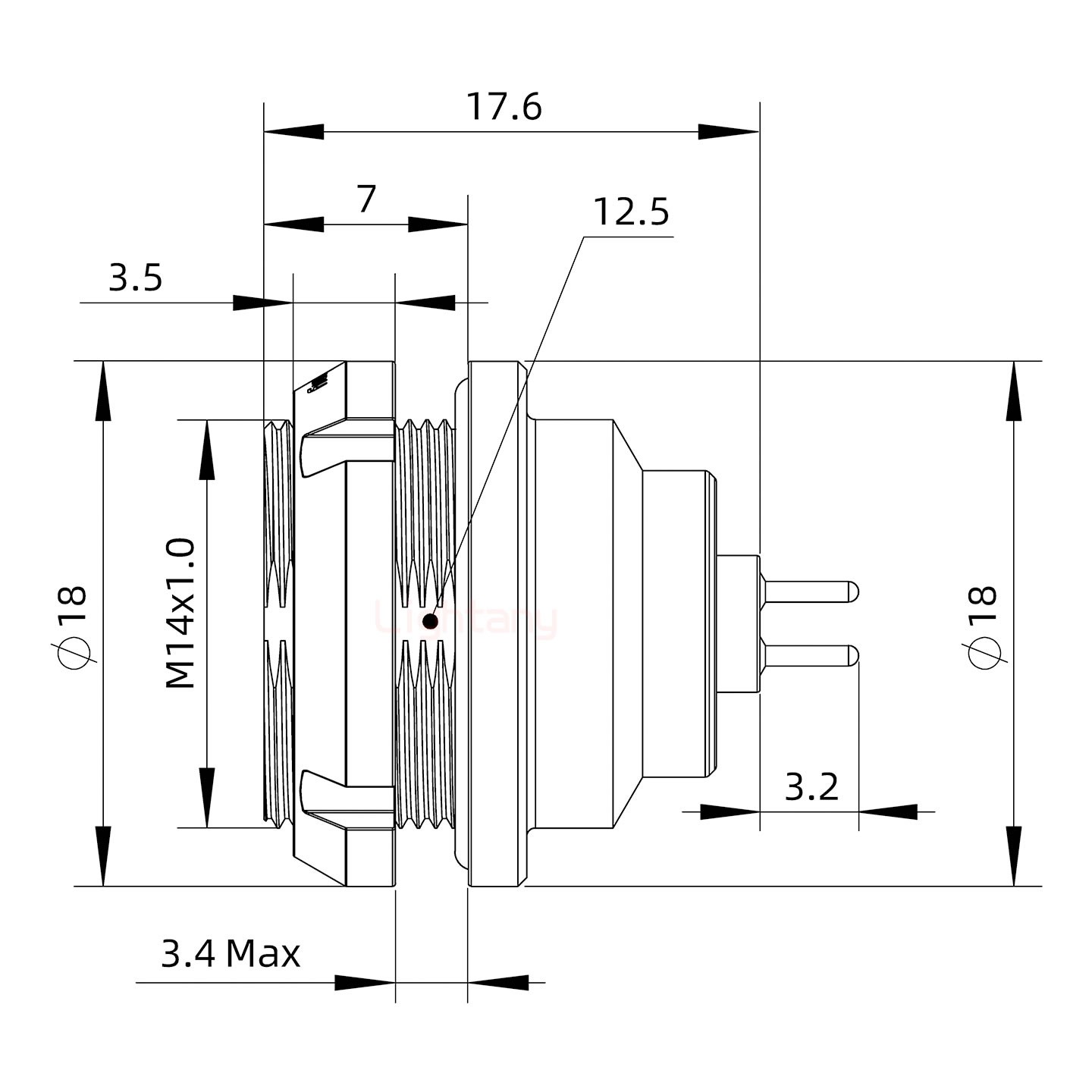 EEG.0K.002.CLN推拉自鎖前螺母插座 PCB直插板