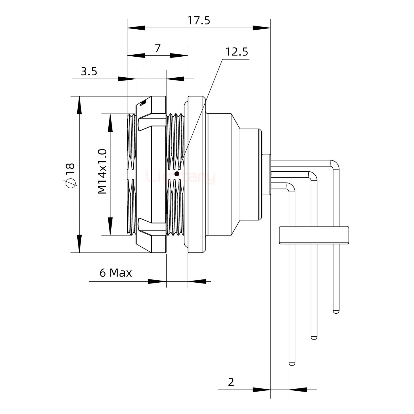 EEG.0K.006.CLV推拉自鎖前螺母插座 PCB彎插板