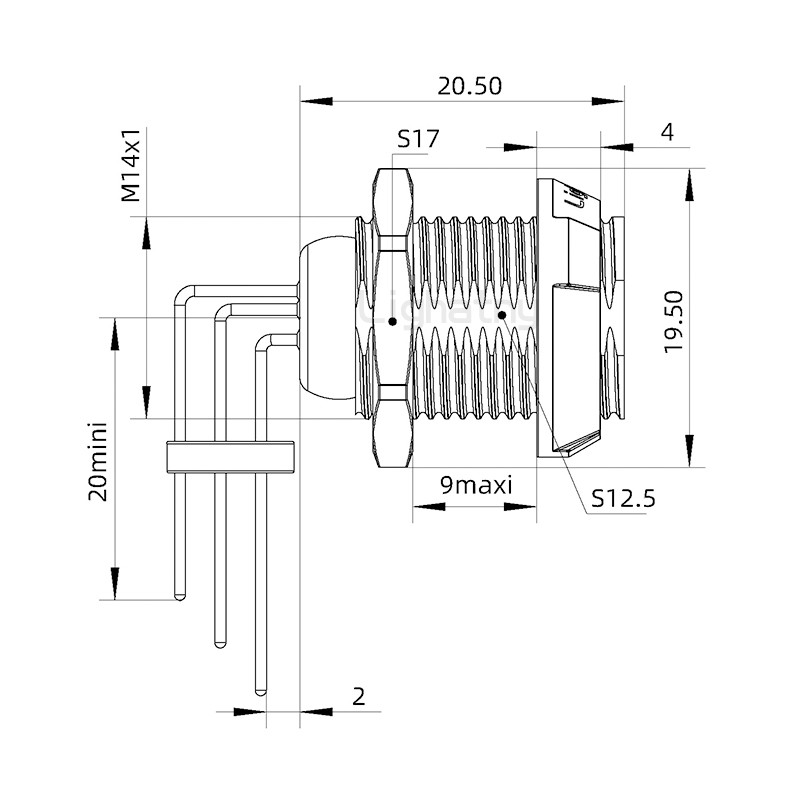 PKG.M0.2GL.VG雙螺母插座 PCB彎插板 推拉自鎖
